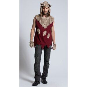 NEW Men's Sexy Bad Wolf Costume SZ XL Faux Fur Hooded Tunic Missing Gloves